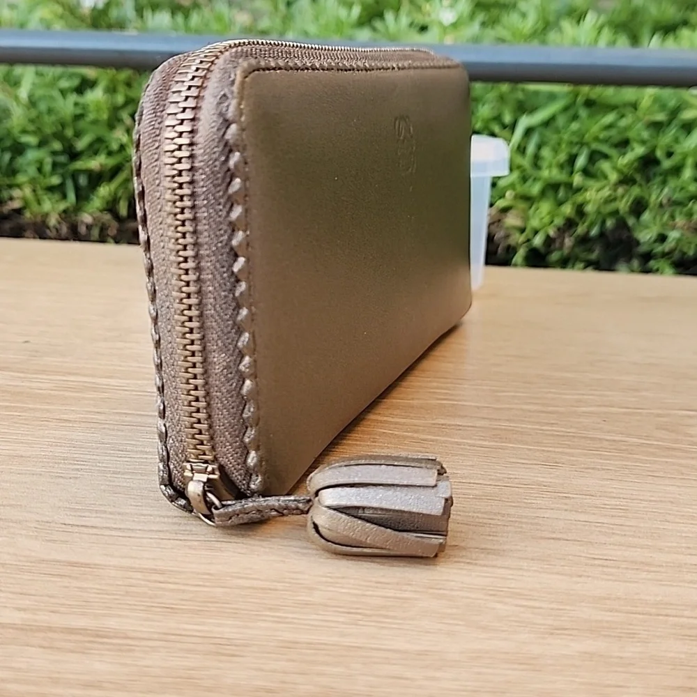 LOEWE Anagram Tassel Women's Long Wallet Champagne Gold Leather